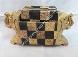 Marble Chess Design Coaster Set Elephant Art Hand Carved Gift Home Decor... - $197.01