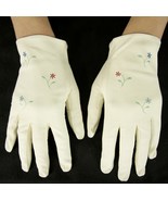 Vintage White Calfskin or Kidskin Embroidered Floral Wrist Gloves - $19.99