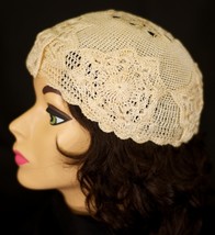 Vintage Crocheted Cream Bridal Helmet Cloche Cap - $49.99