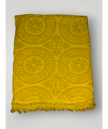 Vintage Mustard Yellow Bedspread Cotton Woven Medallion Fringe 1970s 80”... - £57.08 GBP