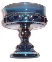 THUMBPRINT INDIANA GLASS BLUE CARNIVAL GLASS COMPOTE - $55.14