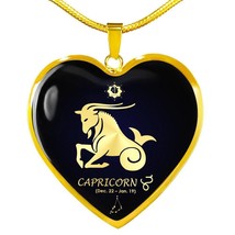Capricorn Sign Zodiac Stainless Steel Necklace 18k Gold Heart Pendant 18-22&quot; - £37.92 GBP+
