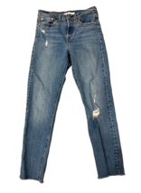 Levi&#39;s Premium Wedgie Jeans Womens 25 Blue Denim BIG E Button Fly Raw Hem 25x27 - £28.65 GBP