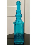 Aqua Blue Turquoise Embossed Glass Bottle made in Spain 12 in - $45.00