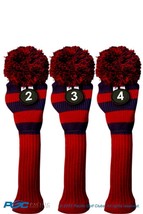 New 3 pc BLUE RED 2 3 4 retro KNIT Hybrid Rescue golf club headcover Head cover - £30.46 GBP