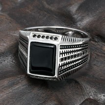 925 Sterling Silver Rings For Men Black Green Red Natural Onyx Stone Square Shap - £38.85 GBP