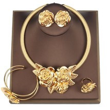 Luxury Set African Fashion Rose Pendant Necklace and Earrings Cuff Bangle Ring W - £43.58 GBP