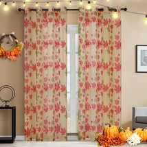SARAFLORA 2 Panels (52&quot;x84&quot; each) Fall Sheer Curtains - Fall Maple Leaves Print - £15.35 GBP