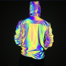 Men New Colorful Reflective Jacket Loose Large Size Color  Hooded Jacket Hip Hop - £267.03 GBP