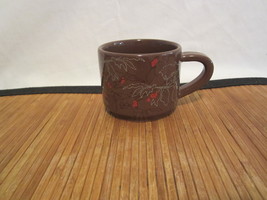 2009 Starbucks Coffee Mug Tea Cup Brown Abstract Leaves Red Berries Stacker 10oz - £8.64 GBP
