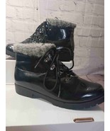 Comfortview Faux Patent Lace Up Faux Fur Lined Ankle Winter Boots Womens... - $13.45