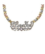 Diamond, Ruby &amp; Sapphire &#39;I Love You&#39; Nameplate XOXO Necklace 14K Tri-To... - £1,027.78 GBP