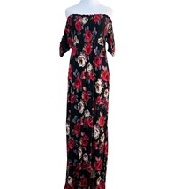 Alter’d State Maxi Dress Small Black Red Rose Floral Smocked Off Shoulder Boho - £39.94 GBP