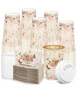 48 Pcs Floral Disposable Coffee Cups With Lids 16Oz Wildflower Paper Dri... - $33.99