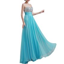 An item in the Fashion category: Kivary Sheer Straps A Line Crystals Long Prom Evening Dresses Baby Blue Corset B