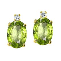 3.52 Carat 14 K Yellow Gold Covered Silver Peridot Oval Shape Stud Earrings - £33.95 GBP
