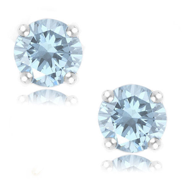 Primary image for Round Cut Cubic Zirconia CZ Aquamarine 14k Sterling Silver March Basket Studs