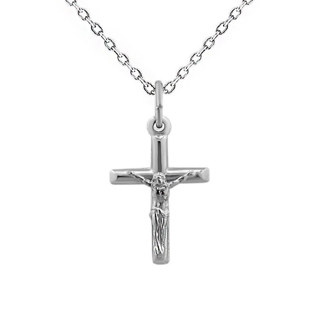 Primary image for Cross Jesus Pendant Christian Crucifix Sterling Silver Chain Necklace Cable Link