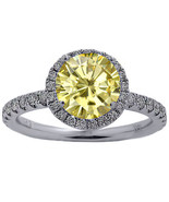 3.83 CARAT ROUND CANARY DIAMOND HALO ENGAGEMENT RING 18K SOLID WHITE GOLD - £1,581.93 GBP