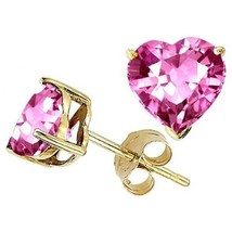 1.00   3.00 Ct 14 K Yellow Gold Covered Silver Heart Rose Sapphire Stud Earrings - £16.21 GBP