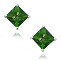 Emerald Square Princess Cut CZ Crystal WG 925 Sterling Silver Stud Earrings - £21.66 GBP+