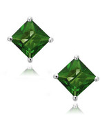 Emerald Square Princess Cut CZ Crystal WG 925 Sterling Silver Stud Earrings - £22.15 GBP+