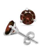 Martini Round Cut Garnet 925 Sterling Silver Stud Earrings 14k white Gold - £17.80 GBP+