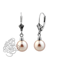 14k White Gold 9mm Rose Crystal Ball Drop Leverback Earrings NEW - $91.95