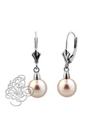 14k White Gold 9mm Rose Crystal Ball Drop Leverback Earrings NEW - £73.50 GBP