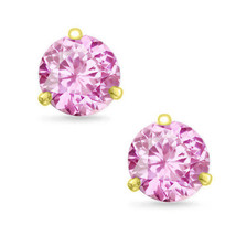 Martini Round Cut Pink Rose CZ 14k Yellow Gold Sterling Silver Stud Earrings New - £17.79 GBP+