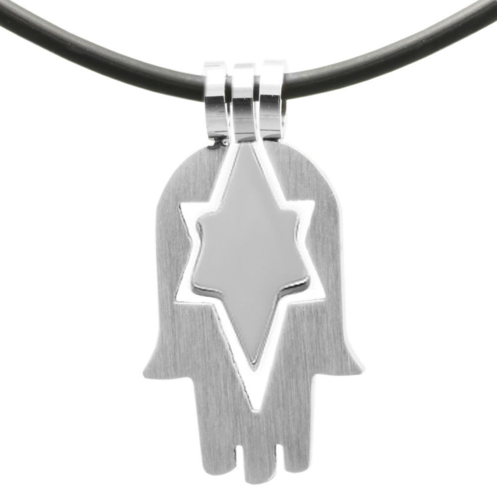 Kaballah Jewish Hamsa Charm Stainless Steel Pendant Hand of God Fatima Necklace - $40.49