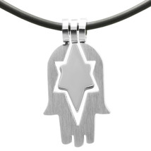 Kaballah Jewish Hamsa Charm Stainless Steel Pendant Hand of God Fatima Necklace - £32.35 GBP