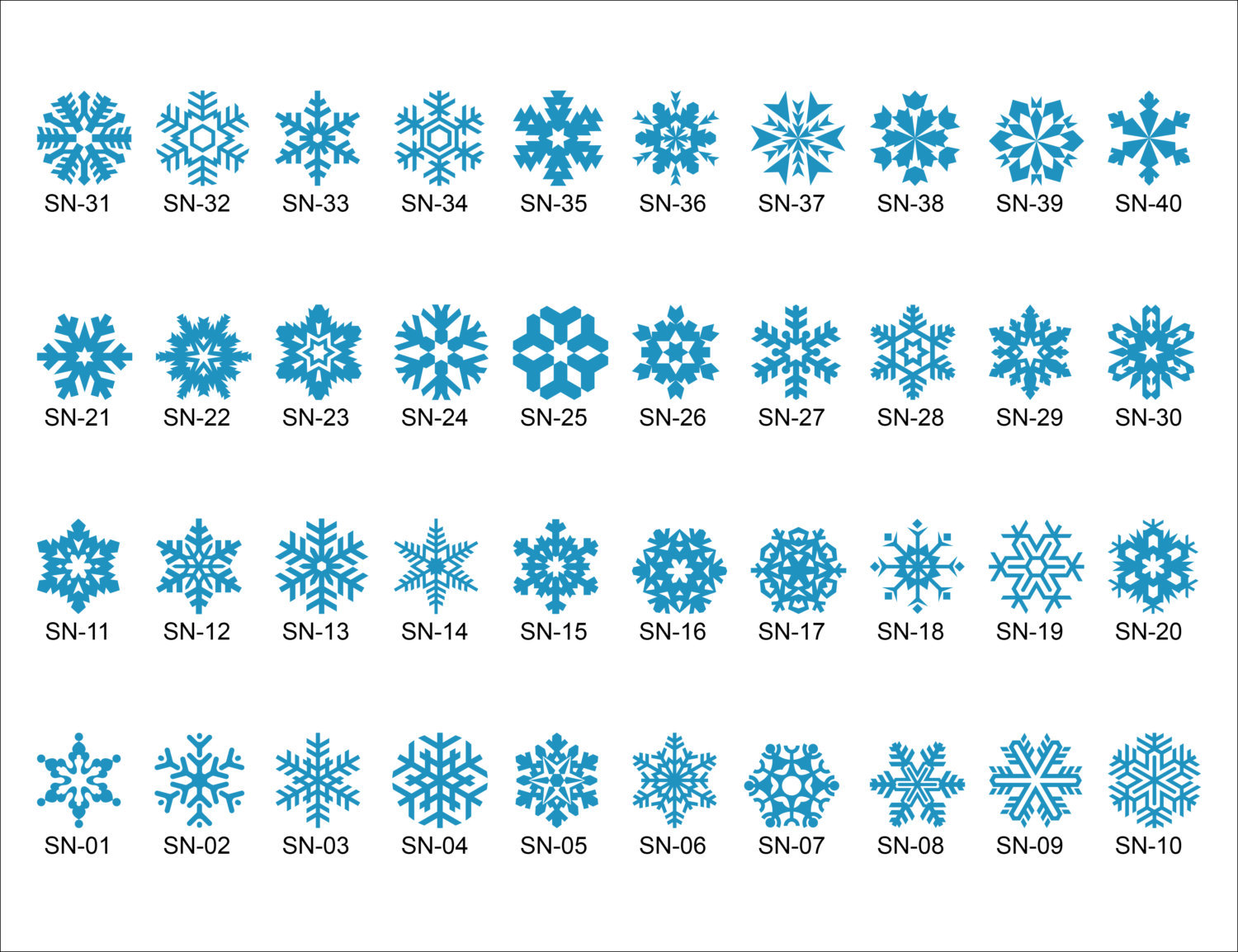 Vinyl-cut 5 inch SNOWFLAKES - 40 different styles - $1.20