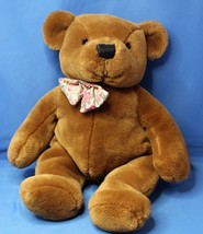 Eden Teddy Bear Vintage with Floral Bow 14 inches Brown - $10.74