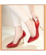Shiny PU Leather Classic Red Silver or Black Cone Toe 3.5" Spike High Heel Pumps - £60.85 GBP