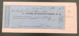 1889 Antique Baltimore &amp; Philadelphia Steamboat Co Freight Billhead Receipt - £14.57 GBP