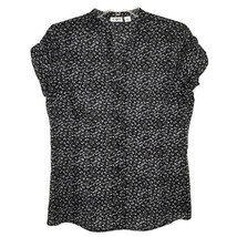 Cato Womens Blouse Size Medium Button Front Cap Sleeves V-Neck Black - £10.14 GBP