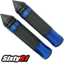 Suzuki GSXR 600 750 Black Blue Hand Grips Comfort Gel Spiked Bar Ends 7/8 - £43.15 GBP