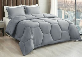 Queen Size Comforter Set - Soft Honeycomb Comforter 88x88 w/2 Pillow Shams GRAY - £43.35 GBP