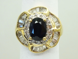 3.06ctw Natural Sapphire &amp; Diamond Ribbon Ring 14k Gold Size 4.5 - £1,918.45 GBP