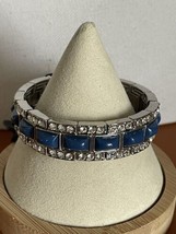 Ann Taylor Silver Tone Stretch Bangle Bracelet Blue Stone  Rhinestone NEW - $14.24