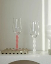 Set of 4 Handcrafted Wavy Stem Rose Wine Glasses - Retro Elegance - $116.59
