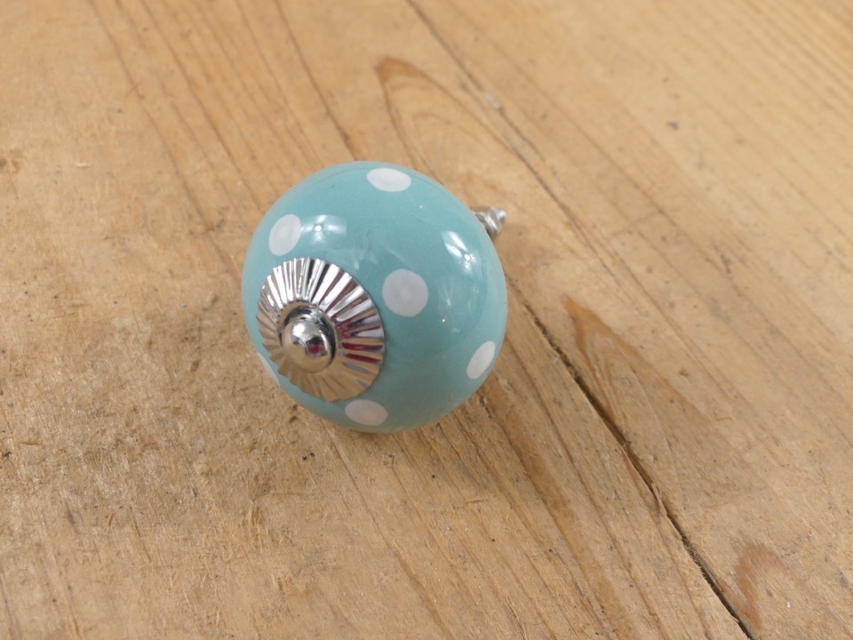 6 DRAWER PULLS KNOBS HANDLE CABINET DRESSER FUN LIGHT TURQUISE BLUE POLKA DOT Item image 7
