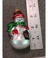 Christmas Snowman W / Candy Cane, Lantern Glass Ornament - £6.97 GBP