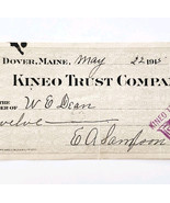 1915 Kineo Trust Company Bank Check E.A. Sampson Dover Maine Signed 7079... - $371.88 MXN