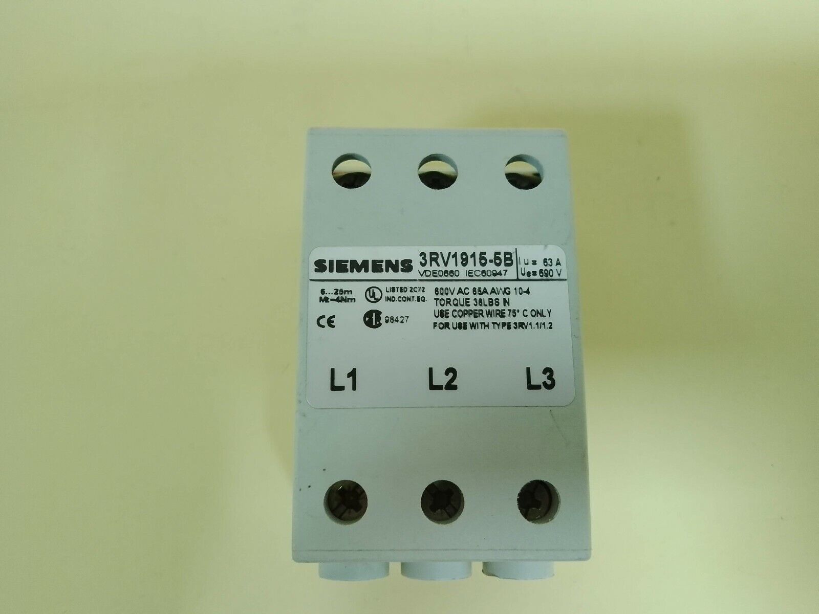 Siemens 3RV1915-5B Line Terminal Side Feed 3-Phase 3RV19 Series - $55.00