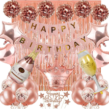 Rose Gold Birthday Party Supplies Happy Birthday Banner Tissue Flowers Confetti - £20.62 GBP