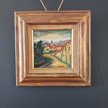 Maxim Bugzester oil on Masonite - Village Rainbow - c. 1950s - £433.21 GBP