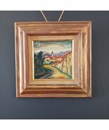 Maxim Bugzester oil on Masonite - Village Rainbow - c. 1950s - $552.50