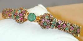 Gilt Silver Indian Wedding Harem Princess Ruby &amp; Emerald Bangle Bracelet - $275.00